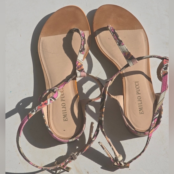 Emilio Pucci Leather Sandals Sz 36 (6) Women Colorful Italy Luxury Rare - Picture 4 of 12